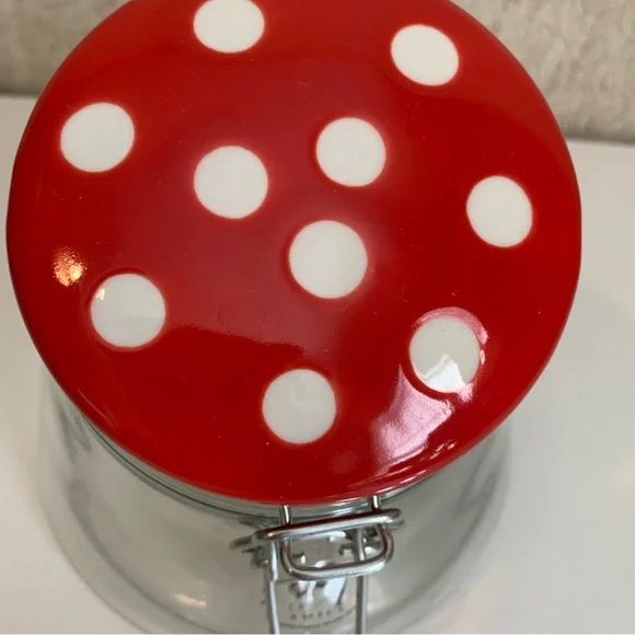 Amici Glass Canister Red and White Polka Dot Glass Storage Jar with Clip Lid - Picture 2 of 8